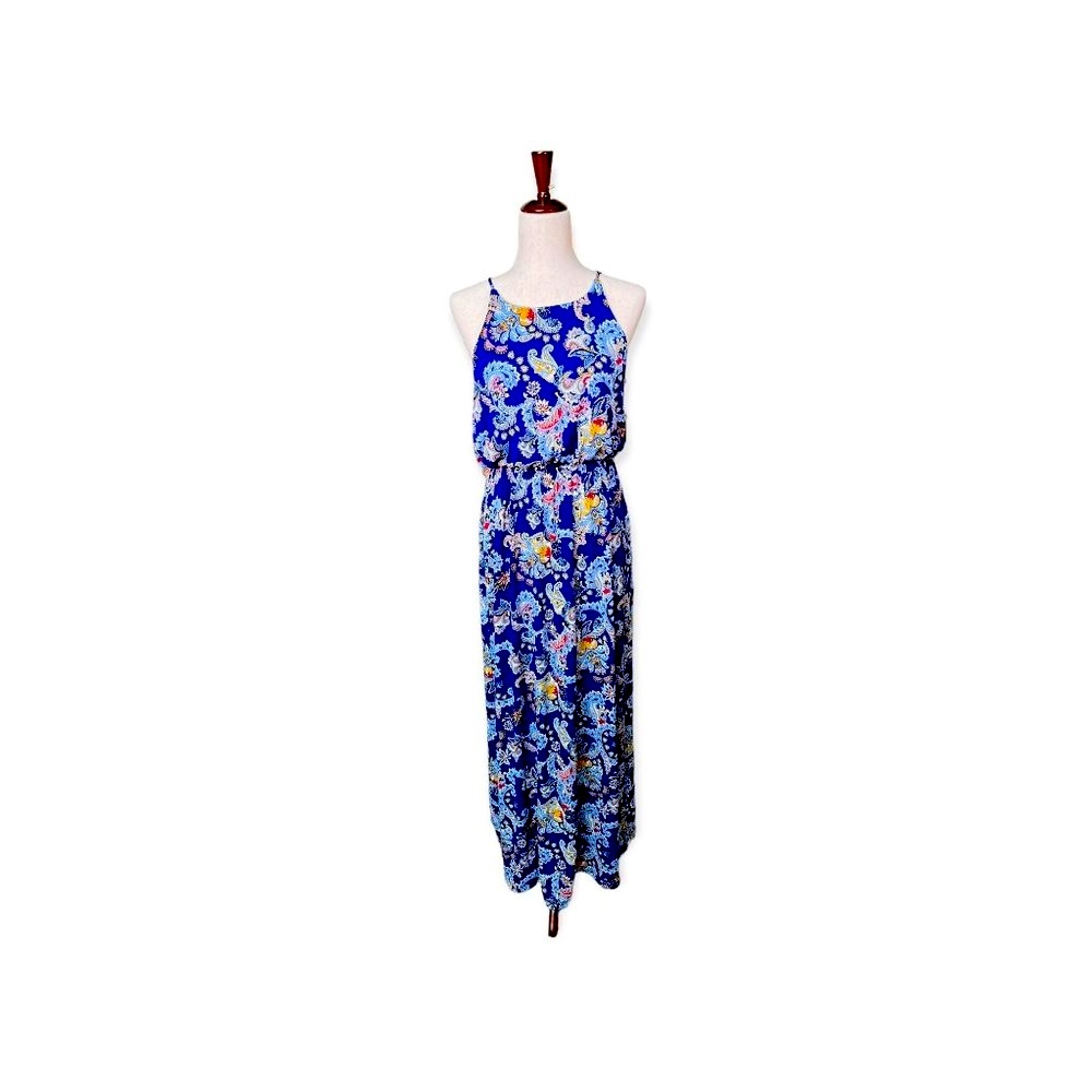 Verse Winnie Paisley Knit Maxi Dress Lined with Side Slits and Spaghetti Straps/